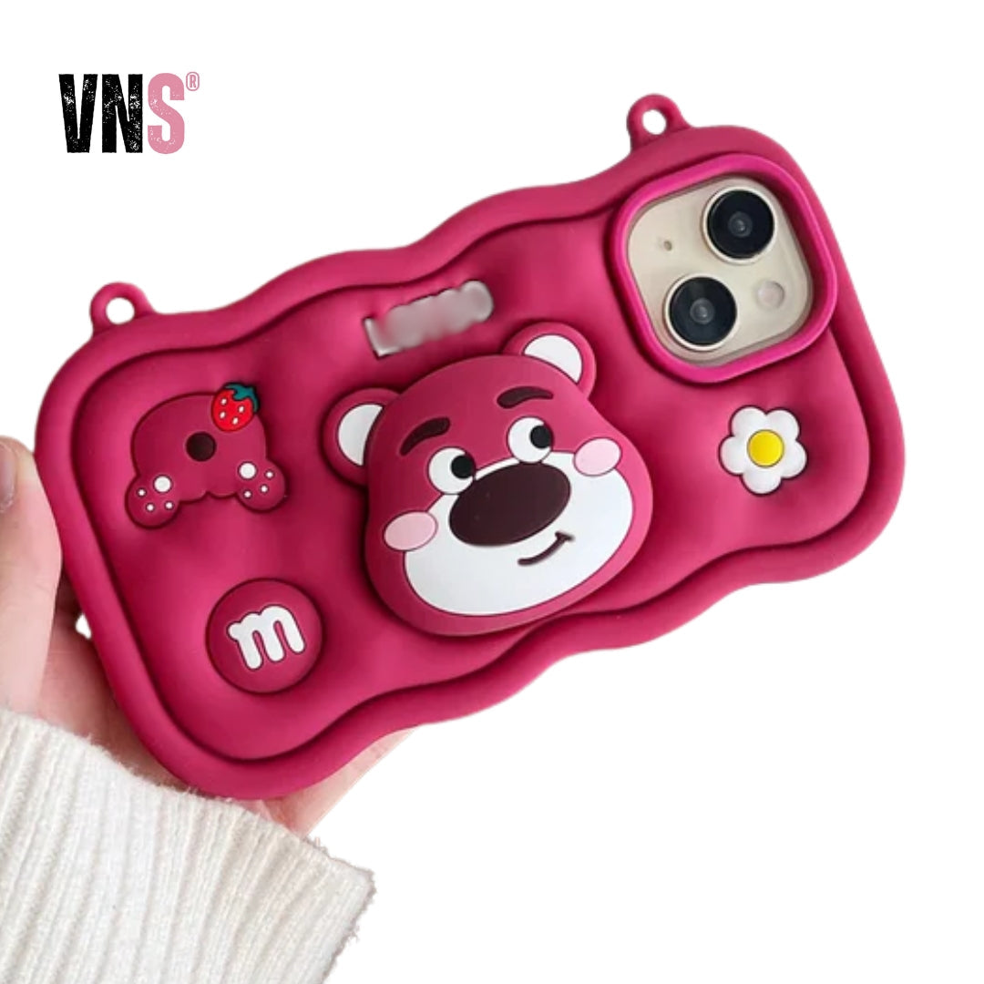 Cartoon Cute Head Holder Phone Case For iphone 16 15 14 Plus 13 12 Pro Max 11 With Lanyard Soft Silicone Cover