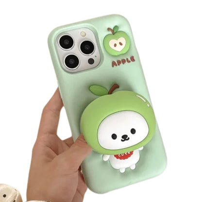 Cute  Apple  holder Stand Phone Case for IPhone16e 16 15 14 13Pro Max Plus Shockproof Silicone Soft Anti-drop luxury Back Cover