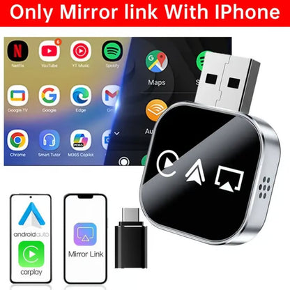 2026 Upgrade 3 in 1 Wireless Carplay Mirror Link Adapter for iPhone/Apple/Android Phone, wired to wireless Carplay adapter