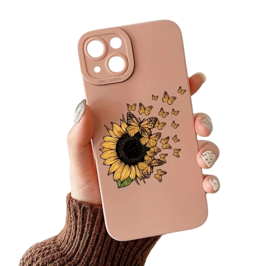 Butterfly Flowers Sunflower Square Silicone Case for IPhone 11 12 13 14 15 Pro Max XR XPlus SE 2020 Shockproof Matte Soft Cover