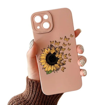 Butterfly Flowers Sunflower Square Silicone Case for IPhone 11 12 13 14 15 Pro Max XR XPlus SE 2020 Shockproof Matte Soft Cover