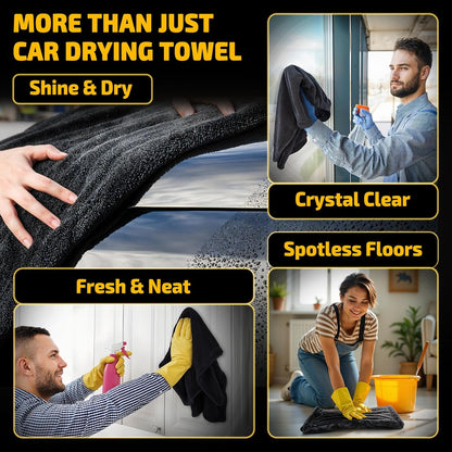 VNSPORT Car Drying Towels – Microfiber Towels for Cars (36" x 24"), Ultra-Absorbent, Streak-Free, Scratch-Free, No Water Spots, Double-Twist Pile & Edgeless Design