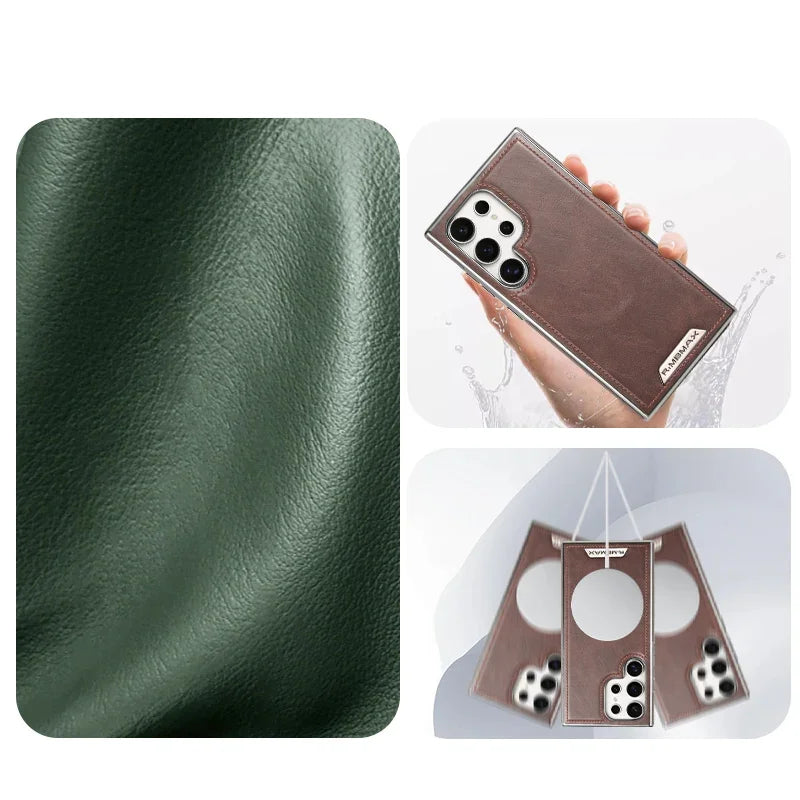 High End Leather Magnetic Phone Case, For Samsung Galaxy S25 S24 S23 Ultra S25 Plus,wireless charging, anti drop protective case