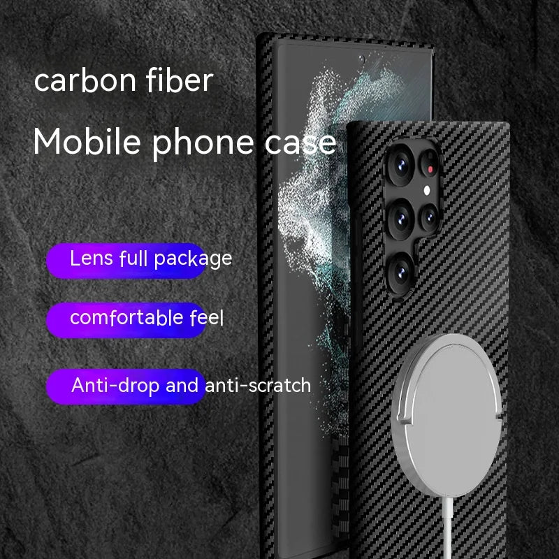 Carbon Fiber Textured Magnetic Phone Case Suitable For SamSung Galaxy S24 S23 S22 S21 Ultra Shock And Wear Protection Rear Cover