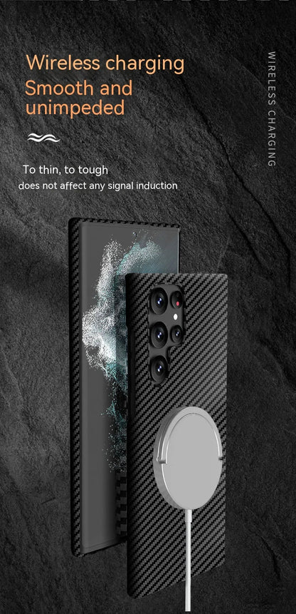 Carbon Fiber Textured Magnetic Phone Case Suitable For SamSung Galaxy S24 S23 S22 S21 Ultra Shock And Wear Protection Rear Cover