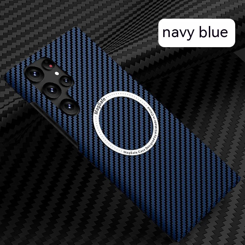 Carbon Fiber Textured Magnetic Phone Case Suitable For SamSung Galaxy S24 S23 S22 S21 Ultra Shock And Wear Protection Rear Cover