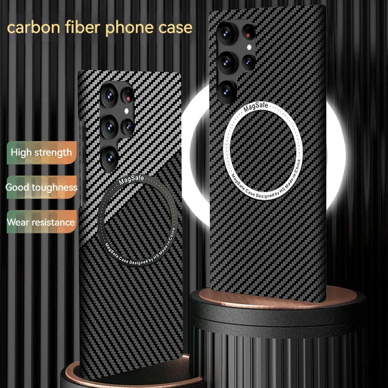 Carbon Fiber Textured Magnetic Phone Case Suitable For SamSung Galaxy S24 S23 S22 S21 Ultra Shock And Wear Protection Rear Cover