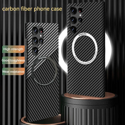 Carbon Fiber Textured Magnetic Phone Case Suitable For SamSung Galaxy S24 S23 S22 S21 Ultra Shock And Wear Protection Rear Cover