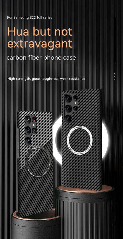 Carbon Fiber Textured Magnetic Phone Case Suitable For SamSung Galaxy S24 S23 S22 S21 Ultra Shock And Wear Protection Rear Cover