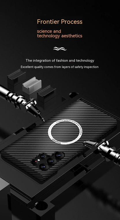 Carbon Fiber Textured Magnetic Phone Case Suitable For SamSung Galaxy S24 S23 S22 S21 Ultra Shock And Wear Protection Rear Cover