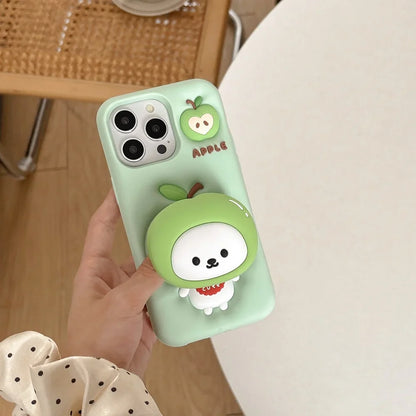 Cute  Apple  holder Stand Phone Case for IPhone16e 16 15 14 13Pro Max Plus Shockproof Silicone Soft Anti-drop luxury Back Cover