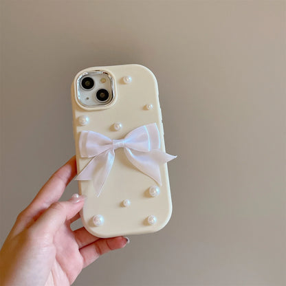 Three-dimensional bowknot Pearl phone case with chain for Apple 15 14 13 12 11 Shockproof TPU phone case