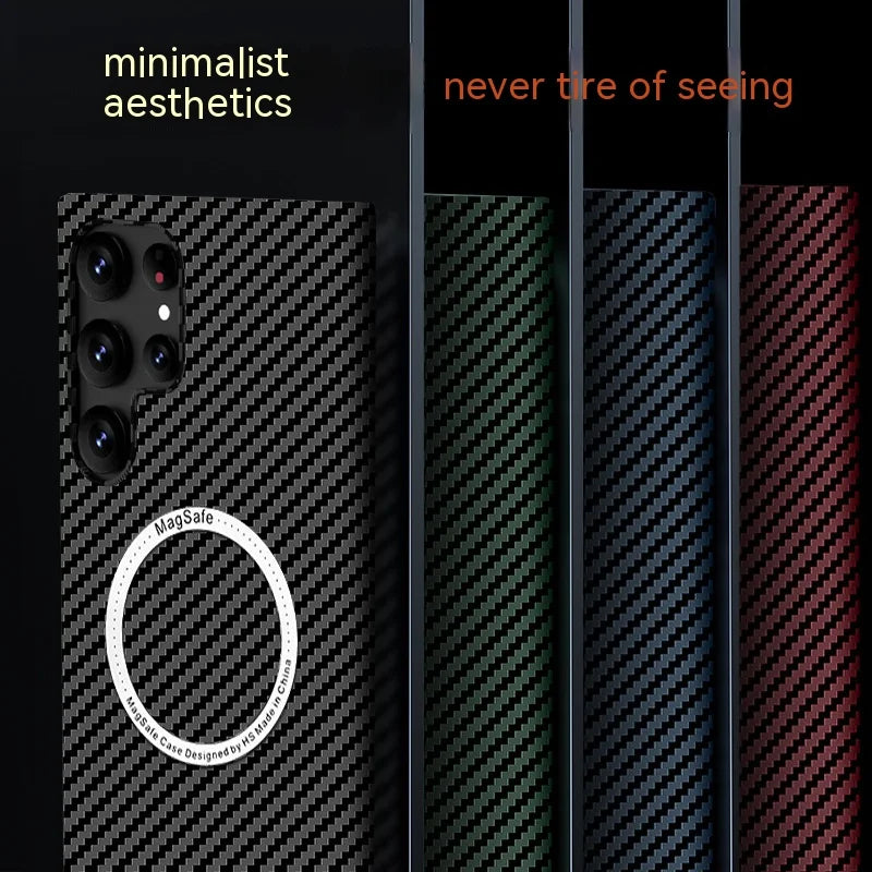 Carbon Fiber Textured Magnetic Phone Case Suitable For SamSung Galaxy S24 S23 S22 S21 Ultra Shock And Wear Protection Rear Cover