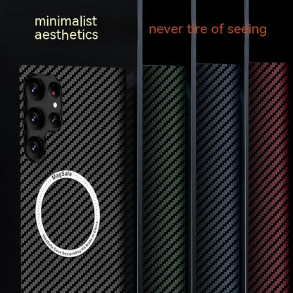 Carbon Fiber Textured Magnetic Phone Case Suitable For SamSung Galaxy S24 S23 S22 S21 Ultra Shock And Wear Protection Rear Cover