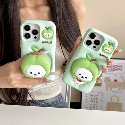 Cute  Apple  holder Stand Phone Case for IPhone16e 16 15 14 13Pro Max Plus Shockproof Silicone Soft Anti-drop luxury Back Cover