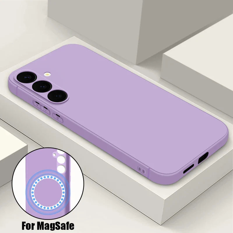 For Samsung Galaxy S24 S23 S22 S21 S25 Ultra Plus S23 S20 FE Case Luxury Magnetic For Magsafe Wireless Charge Silicone Cover