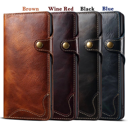 100% Real Cowhide Leather Case For Samsung Galaxy S25 Ultra S24 FE S23 S22 S21 Plus Note 9 10 20 Vintage Card Bag Wallet Cover