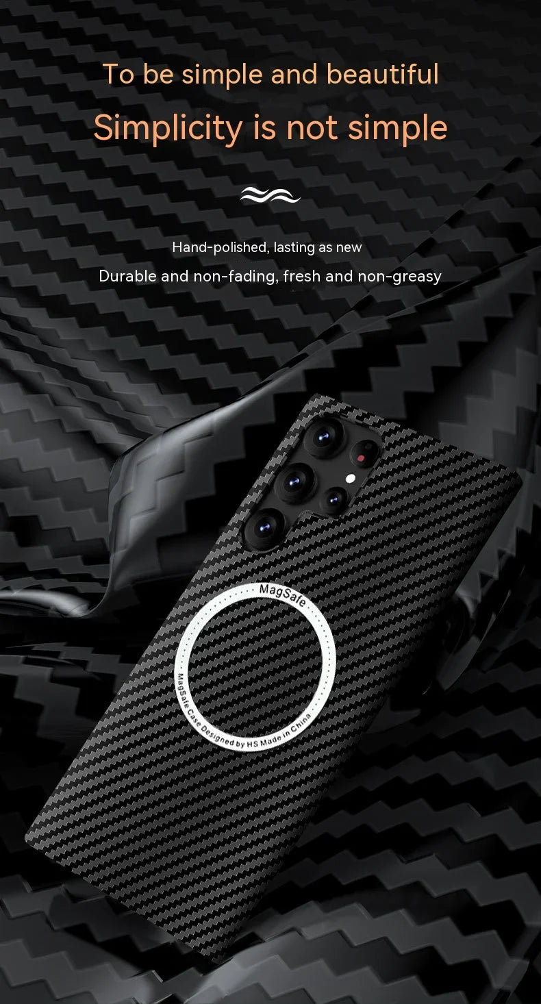 Carbon Fiber Textured Magnetic Phone Case Suitable For SamSung Galaxy S24 S23 S22 S21 Ultra Shock And Wear Protection Rear Cover
