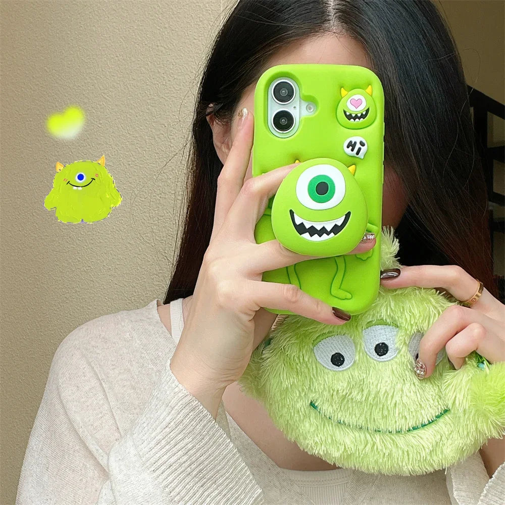3D Cartoon Monster Holder Phone Case for Iphone16 15 14 13ProMax Shockproof Silicone Soft Cute Anti-drop High quality Back Cover