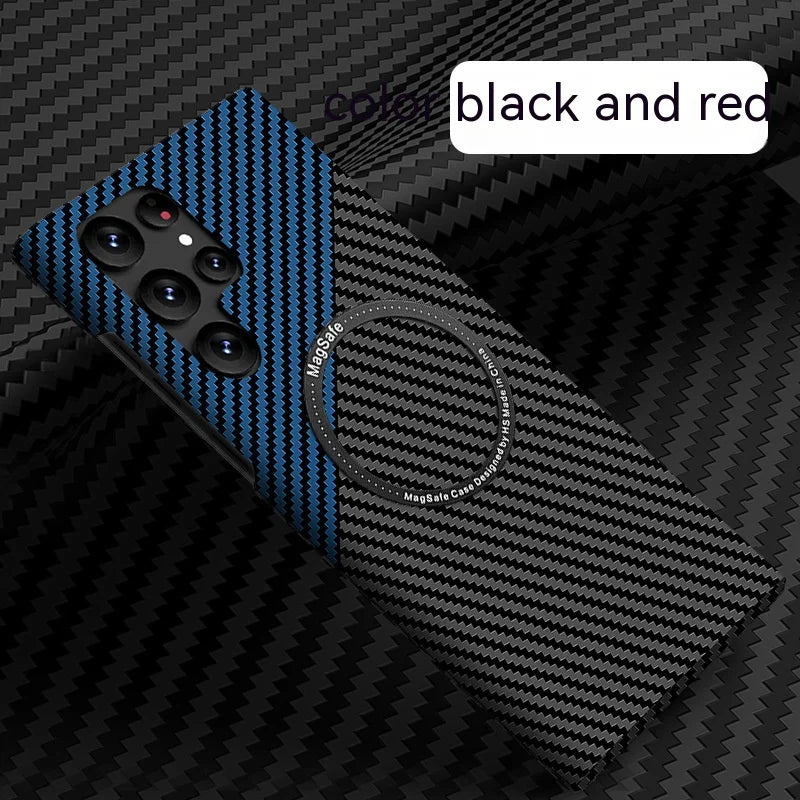 Carbon Fiber Textured Magnetic Phone Case Suitable For SamSung Galaxy S24 S23 S22 S21 Ultra Shock And Wear Protection Rear Cover