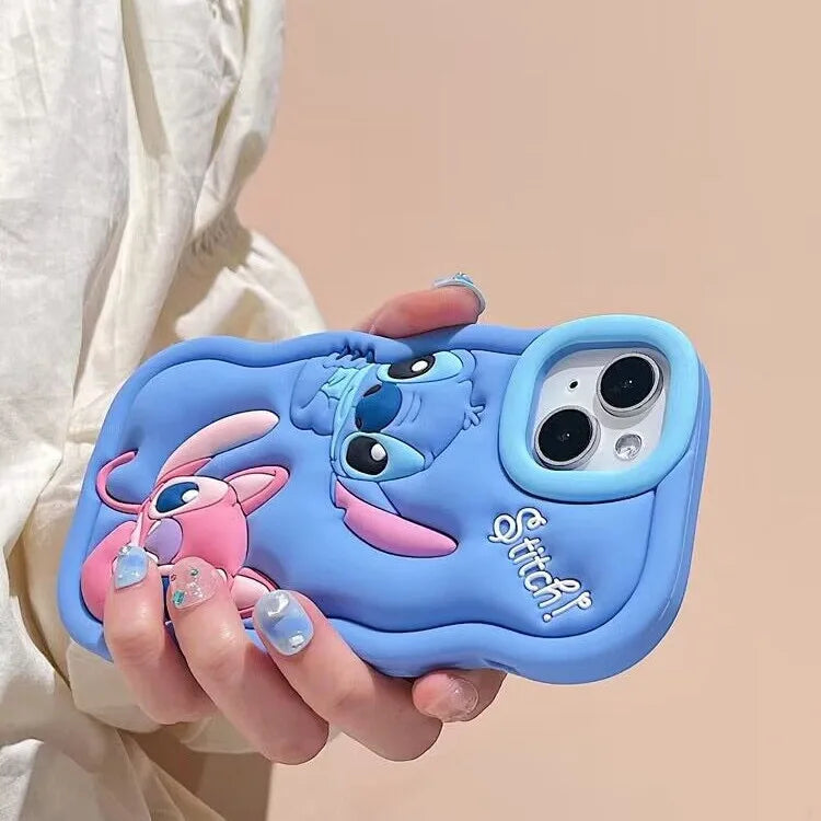 For Samsung Galaxy S24 Ultra S23 Plus S22 S21 S20 FE A53 A14 A54 A04E 3D Cartoon Silicon Wave Side Soft Phone Case
