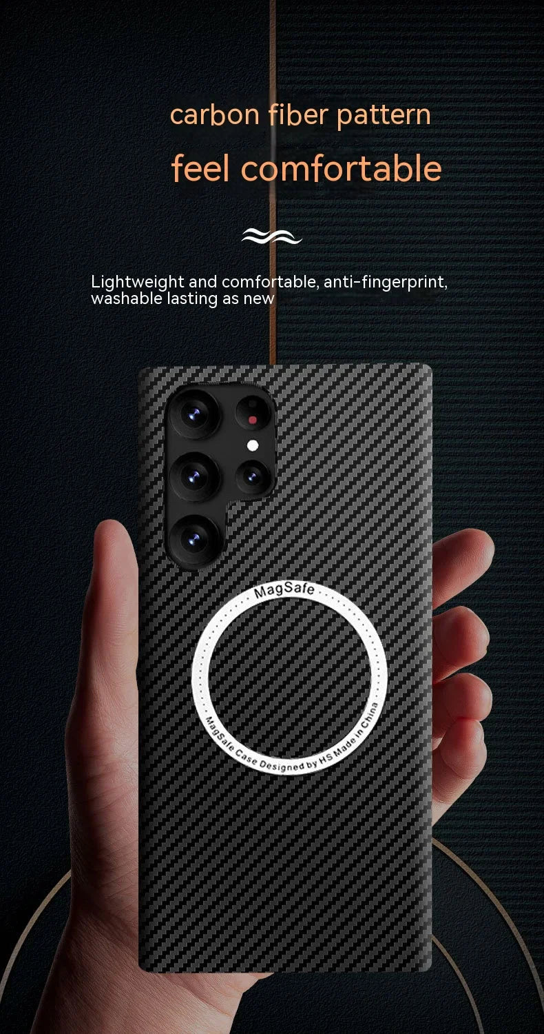 Carbon Fiber Textured Magnetic Phone Case Suitable For SamSung Galaxy S24 S23 S22 S21 Ultra Shock And Wear Protection Rear Cover