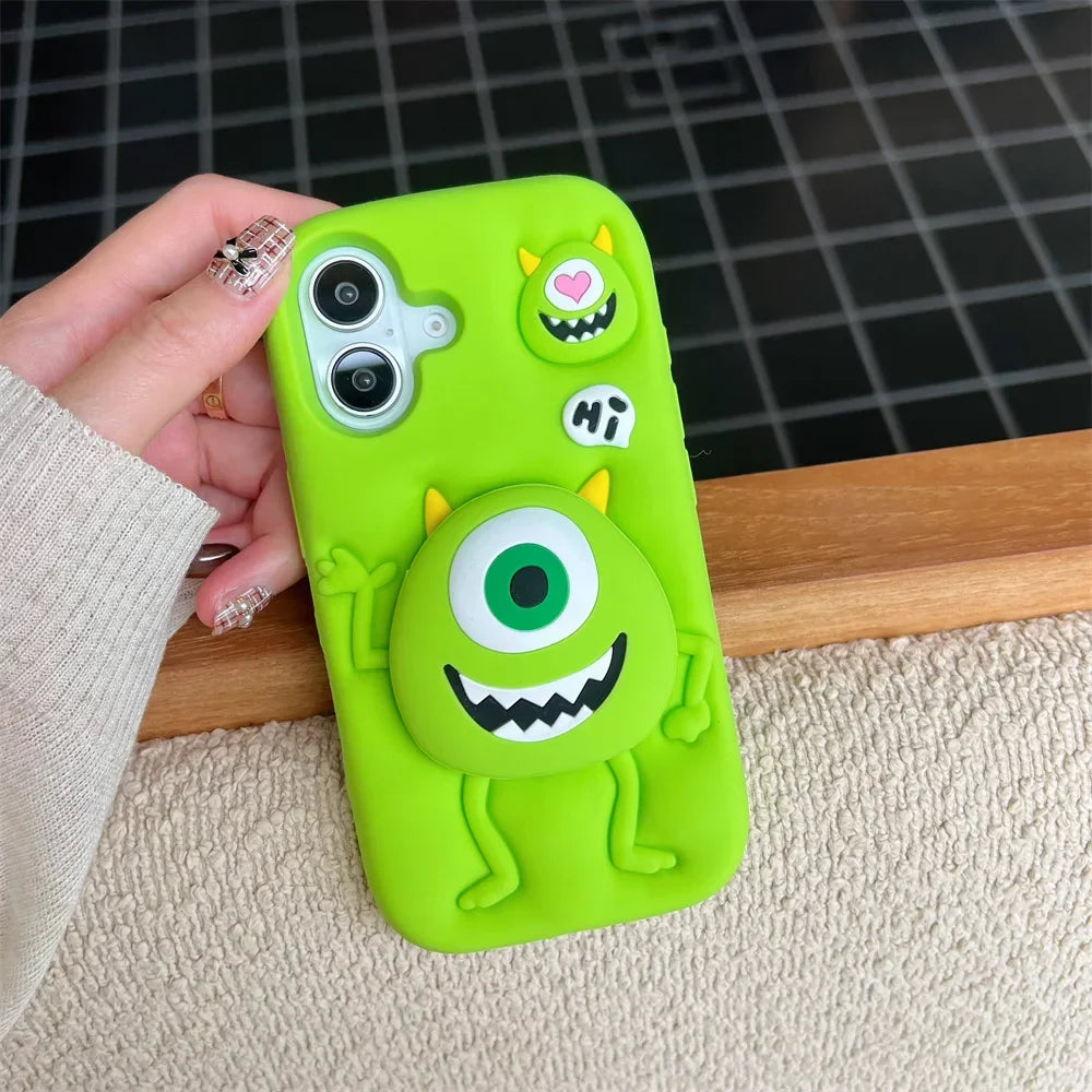 3D Cartoon Monster Holder Phone Case for Iphone16 15 14 13ProMax Shockproof Silicone Soft Cute Anti-drop High quality Back Cover