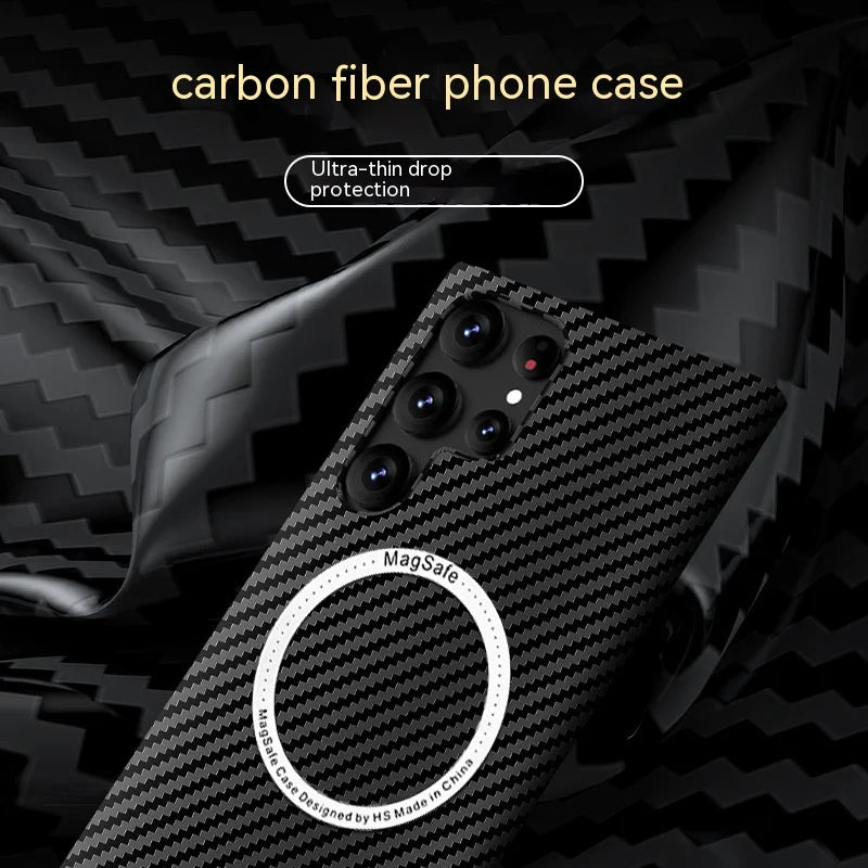 Carbon Fiber Textured Magnetic Phone Case Suitable For SamSung Galaxy S24 S23 S22 S21 Ultra Shock And Wear Protection Rear Cover