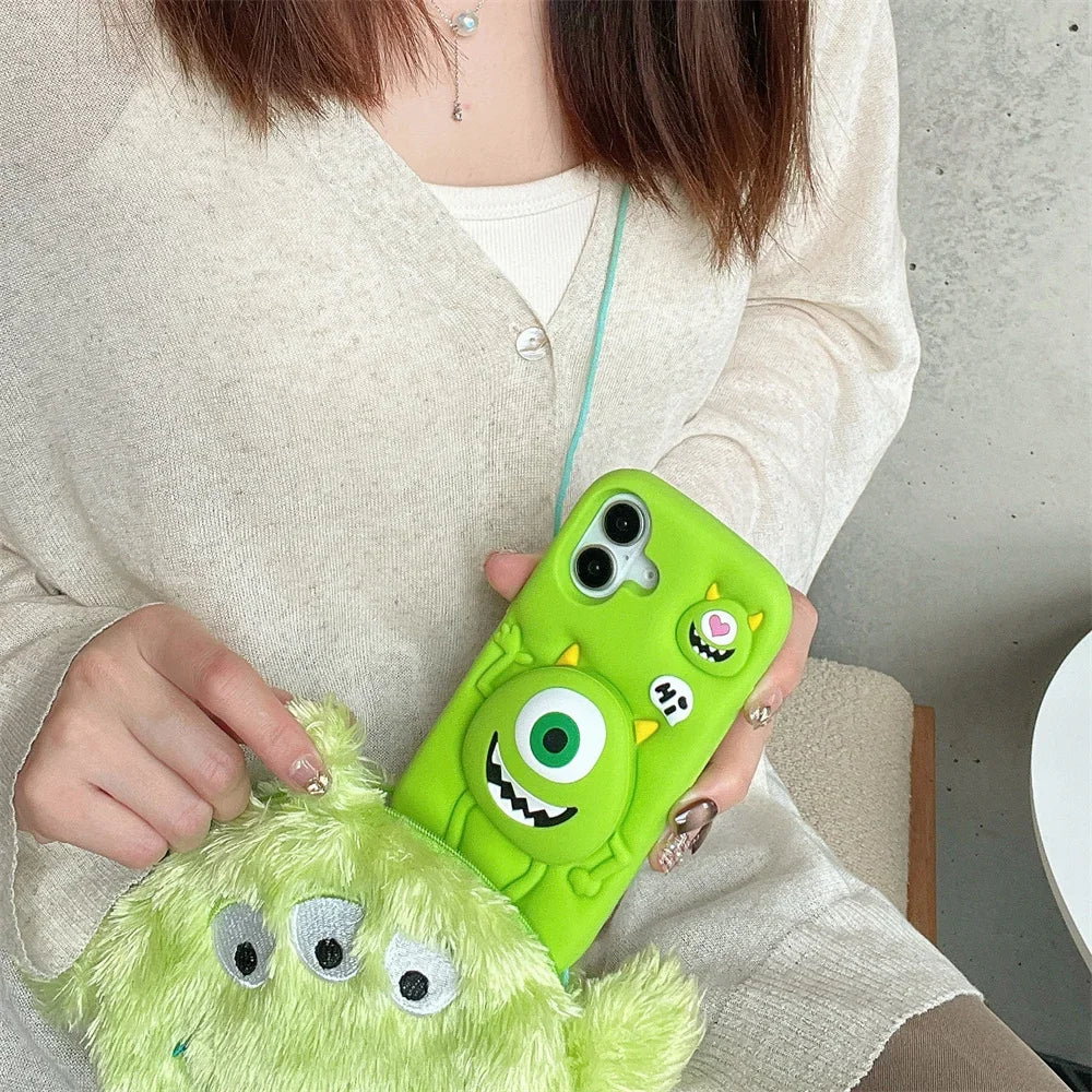 3D Cartoon Monster Holder Phone Case for Iphone16 15 14 13ProMax Shockproof Silicone Soft Cute Anti-drop High quality Back Cover