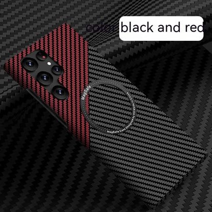 Carbon Fiber Textured Magnetic Phone Case Suitable For SamSung Galaxy S24 S23 S22 S21 Ultra Shock And Wear Protection Rear Cover
