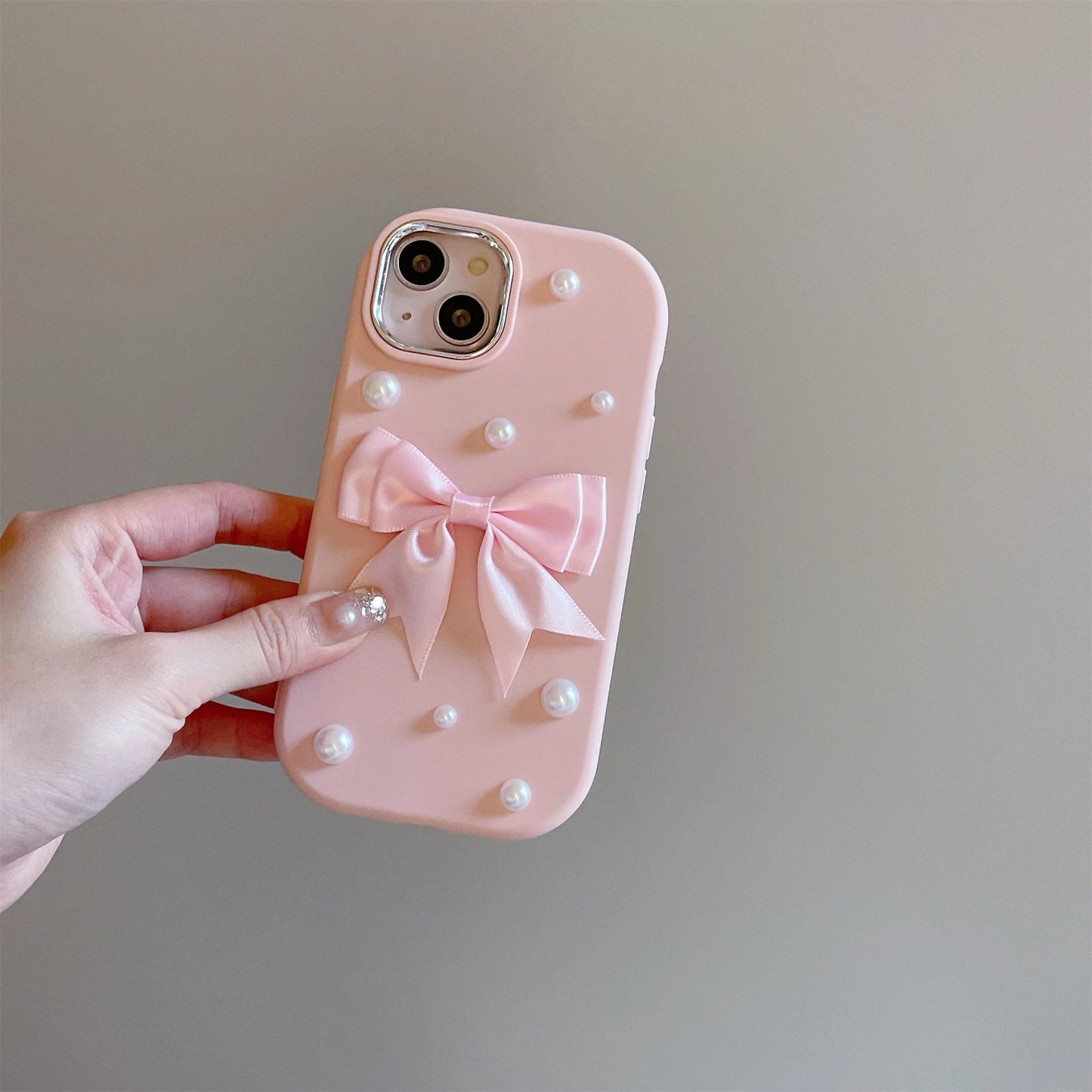 Three-dimensional bowknot Pearl phone case with chain for Apple 15 14 13 12 11 Shockproof TPU phone case