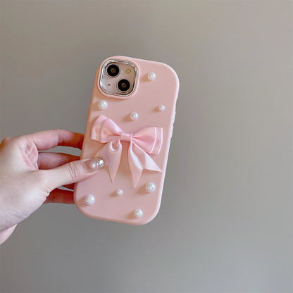 Three-dimensional bowknot Pearl phone case with chain for Apple 15 14 13 12 11 Shockproof TPU phone case