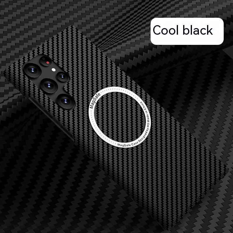 Carbon Fiber Textured Magnetic Phone Case Suitable For SamSung Galaxy S24 S23 S22 S21 Ultra Shock And Wear Protection Rear Cover