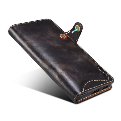 100% Real Cowhide Leather Case For Samsung Galaxy S25 Ultra S24 FE S23 S22 S21 Plus Note 9 10 20 Vintage Card Bag Wallet Cover